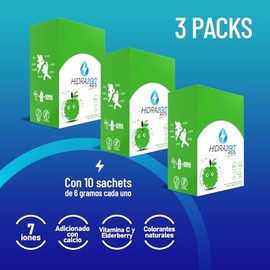 Hidra2go Kids, Electrolitos Para Nios, Sin Azcar, Con Vitamina C, Elderberry Y Prebioticos, 30 Sobres, Sabor Manzana Verde                            