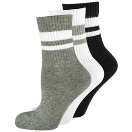 Nur Die Women's High Sports, Pack of 3, Retro Tennis Socks with Stripes Made of Cotton, White/Grey/Black, 42