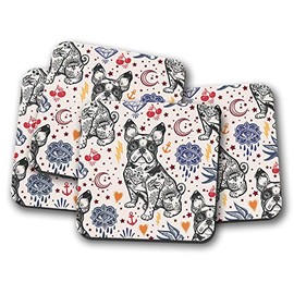 4 Set - French Bulldog Drinks Coaster - Dog Tattoo Girls Fun #8458