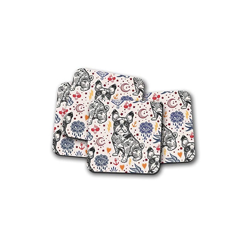 4 Set - French Bulldog Drinks Coaster - Dog Tattoo