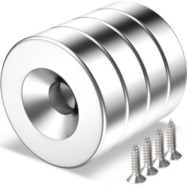 FHSVUD Super Strong Neodymium Magnets with Screw, Rare Earth Metal Magnets with Hole in The Center for Mounting Industrial Warehouse, (20x5mm Hole 5mm, Pack of 4)