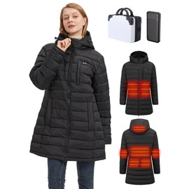 TRUNYAQI Heated Jacket for Women with Battery Pack Women's Winter Coats Removable Hood with Box