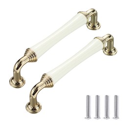 FEEIMOL Pack of 2 Ceramic Cabinet Handles, Retro Furniture Knobs, Zinc Alloy Arc Handles, Door Knobs, Dresser Handles, Drawer Handles, Handles for Kitchen Cabinets, 128 mm