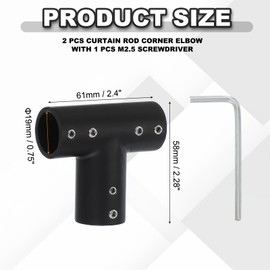 PATIKIL Window Corner Curtain Rod Connector, 2 Pcs Tee Curtain Rod Corner Connector Hinged Elbow Connector with Screwdriver for 3/4 Inch Bay Window Curtain Rod, Black