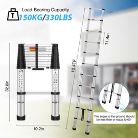DEZEX 10.5 FT Aluminum Telescoping Ladders - One-Button Retraction Collapsible Extension Ladder for Home,RV,Attic & Loft, Lasts 330 LBS with Non-Slip Cushions