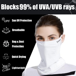 UPF 50+ Sun UV Protection Breathable Cooling Face Cover Earloop Neck Gaiter Scarf for Women Golf, Hiking, Fishing & Outdoors, White, One Size