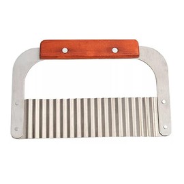 AIMALL 1PC Potato Crinkle Cutter Dough Wavy Slicer Steel Kitchen Vegetable Chip Blade Knifer, 18x12cm, Ergonomic Wooden Handle