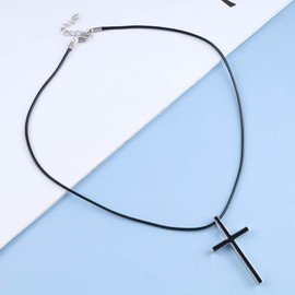 Inilbran Boho Black Cross Necklace Choker Black Leather Necklace Choker Punk Cross Crucifix Necklace Vintage Jesus Cross Necklace Gothic Leather Rope Necklace Jewelry for Women and Girls