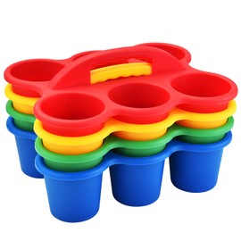4 Pack Classroom Caddy Organizer with Handle, Plastic Drink Cup Caddy Holder, 6 Compartments for Kids, Table, Office, Arts, Crafts, Crayon, Marker, Pencil, School Supplies - 4 Colors