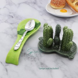 Ceramic Stovetop Set with Salt and Pepper Shakers and Spoon Rest - Cactus