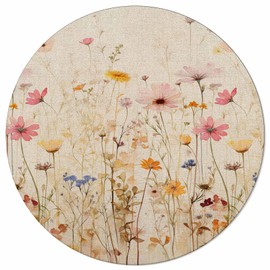 Botanical Wildflower Round Area Rug 5ft,Washable Carpet Runner Rug for Bedroom,Kitchen,Bathroom,Living/Dining/Laundry Room,Office,Area+Rug Large Bath Door Floor Mat Retro Colored Spring Floral Herb