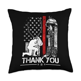 Distressed Memorial Day Shirt Flag Military Boots Dog Tags Throw Pillow