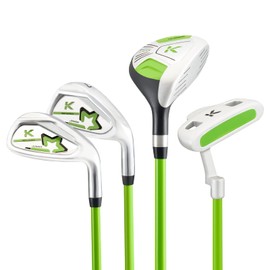 KVV Junior Complete Golf Club Set for Kids/Children Right Hand, 5-7 Years Old 4-Piece Set Includes 4# Hybrid, 7# & 9# Irons, Putter, Head Cover and Portable Golf Stand Bag(Pink 5-7)