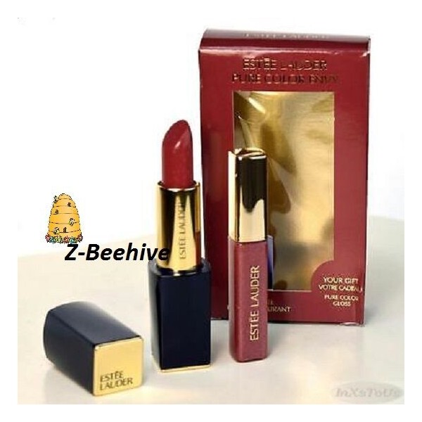 2 PC Estee Lauder Pure Color Envy Rebellious Rose Lipstick & Lip Gloss Sealed