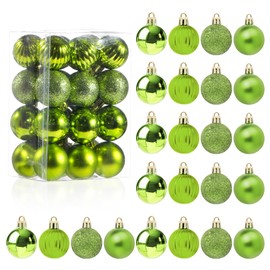Glavatrix 24PCS Christmas Balls Ornaments, 1.2 Inch Mini Shatterproof Christmas Ornaments Hanging Ball, 4 Style Small Plastic Green Tree Balls for Xmas Tree Decor, Wedding, Birthday Party Favors