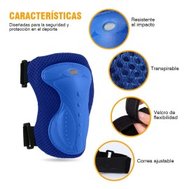 Trixter Kit De Protección Para Patinaje Para Adultos Adolescentes Color Azul. Equipo De Protección De 6 Piezas Rodilleras Coderas Y Muñequeras Para Bicicleta Scooter Skate Patineta