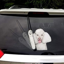 Poodle Winnie White Waving Dog WiperTags with Decal for Rear Vehicle Wipers