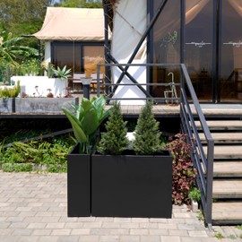 floqueyard Metal Planter Box 36x10x28IN Rectangular Tall Outdoor Planter for Deck, Patio, Front Porch - Plants (Black)