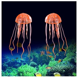 WishLotus 2 PCS Jellyfish Fish Tank Decorations, Simulation Jellyfish Plant Ornament, Fish Tank Jellyfish Glow Decorations Fishtank Decorations Suitable for Various Fish Tank/Aquarium (S, Orange)