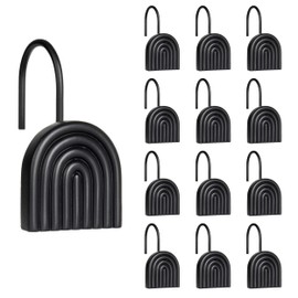 Sunlit - Ganchos decorativos para cortina de ducha de mediados de siglo, diseño geométrico de granja, color negro, para baño, resina, perchas bohemias para cortina de ducha para decoración del hogar