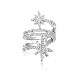 Ever Faith Fashion North Star Statement Ring Dainty Cubic Zirconia Promise Engagement Snowflakes Rings for Women Delicate Finger Jewelry for Holiday Party Size M
