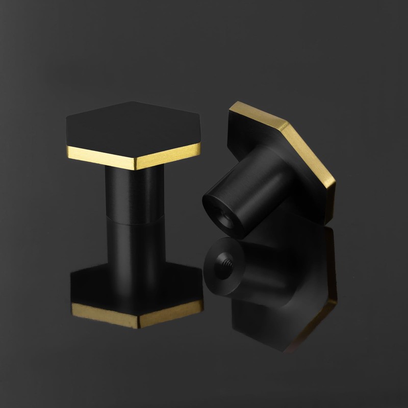 MODMONE 1.18" Cabinet Knobs Solid Brass Dresser Knobs Black Gold