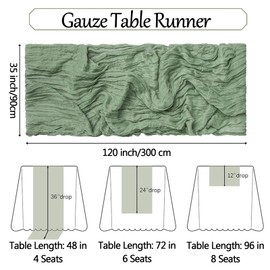 6 Pack Cheesecloth Table Runner, FireBee 10ft Boho Gauze Table Runner Bulk, 35 x 120 Inch Cheese Cloth Table Runner for Baby Bridal Shower Decorations, Wedding Decorations (Sage Green)