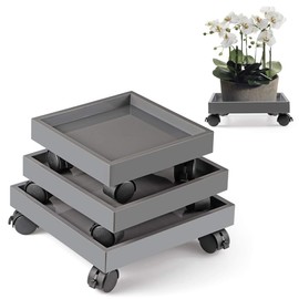 Skelang Square Plant Caddy, Wheeled Planter Trays, ABS Plant Pallet, Heavy Duty Plants Dolly Saucer for Moving Potted Planter, Deck Flower Plants, Set of 3