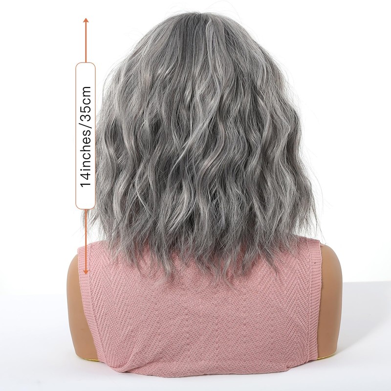 Short Grey Wavy Wigs for Women Natural Synthetic Wig with