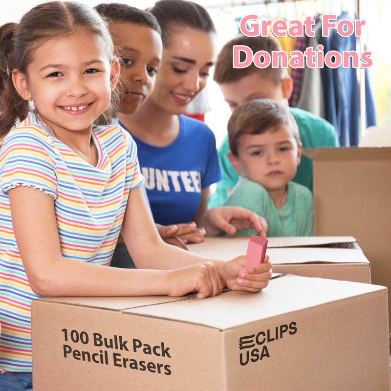 Erasers Bulk, 100 Pink Erasers for School, School Supplies for