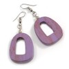 55mm Long/Antique Lilac Purple Painted Wood O-Shape Drop Earrings