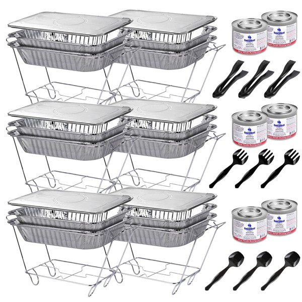 Disposable Chafing Dish Buffet Set, Food Warmers for Parties, Catering Supplies Buffet Display, Complete 39pc, Half Size Single Pan, Warming Trays (6 Pack)