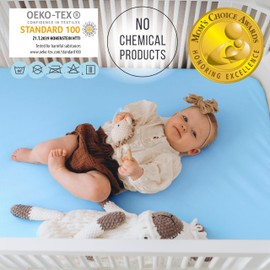 Bisoo Fitted Sheet 70 x 140 cm Baby - 2-in-1 Bed Sheet Mattress Protector 70 x 140 cm Baby Waterproof for Cot and Baby Cot Made of 100% Cotton Jersey Oeko-Tex - 1 Piece Blue 140 x 70 cm
