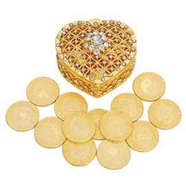 TINGKU Spanish Gold Wedding Unity Coins Set Arras de Boda Wedding Arras Coins Ceremony Souvenirs Accessories with Heart Shaped Box