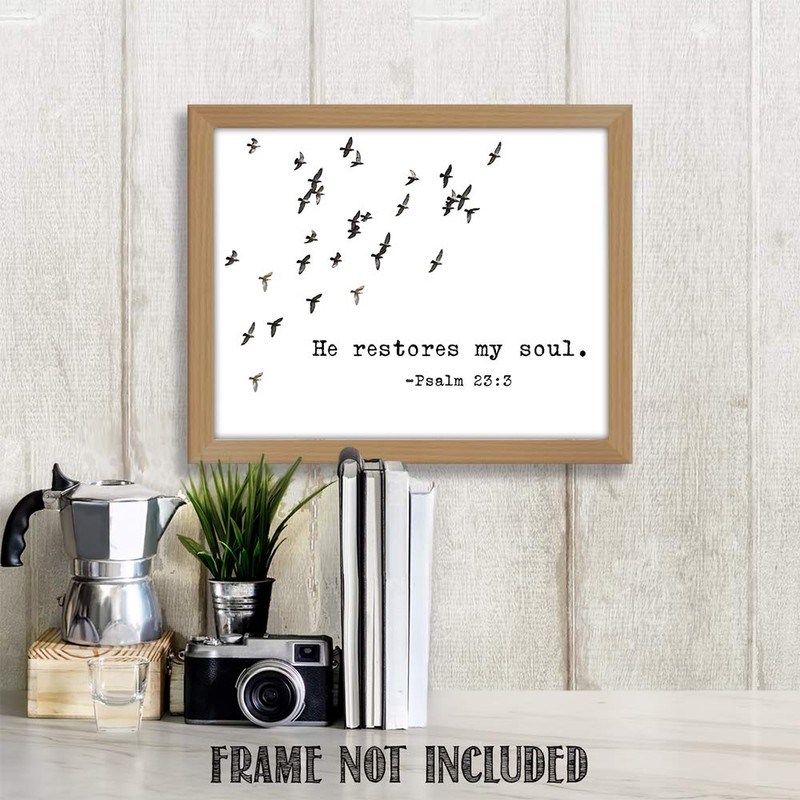Psalms 23:3"He Restores My Soul." Bible Verse Wall Print- Unframed