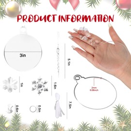 Whaline 96 pcs Christmas Acrylic Hanging Ornament Set 3 Inch Clear Acrylic Flat Disc Ornaments DIY Christmas Crafts with Transparent Crystal Snowflakes for Xmas Winter New Year Party Hanging Decor