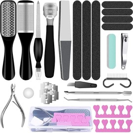 Bluemega Kit de Pedicura, 23 Piezas Pedicura Set de Herramientas Profesionales, Kit de Cuidado de Pies Raspador de Pies Quita Pieles Muertas, Lima para Pies, Herramientas de Manicura Profesional de Acero Inoxidable para Regalo de Navidad