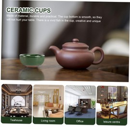 COLLBATH 1 Set Dark Green Wedding Ice Crack Teacups Unique Ceramic Fish Design Tea Cups for Home Decor and