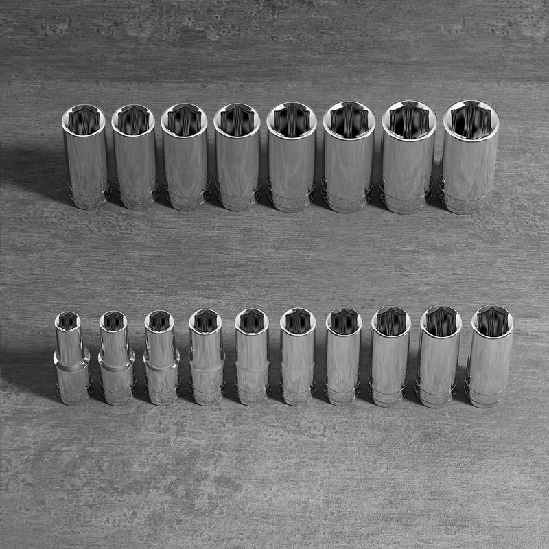 Olsa Tools Metric Deep Socket Set - 1/2-Inch Drive, 18pc