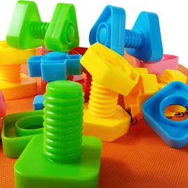 Jumbo Nuts and Bolts Set with Toy Storage and Book | Montessori Toddler Rainbow Matching Game Activities | Fine Motor Skills Autism Educational Toys for Baby, 1, 2, 3 Year Old Boy and Girl | 40pcs …