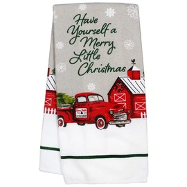 Printed Microfiber Christmas Holiday Kitchen Towel - 15 x 25 Inches (Red Truck)