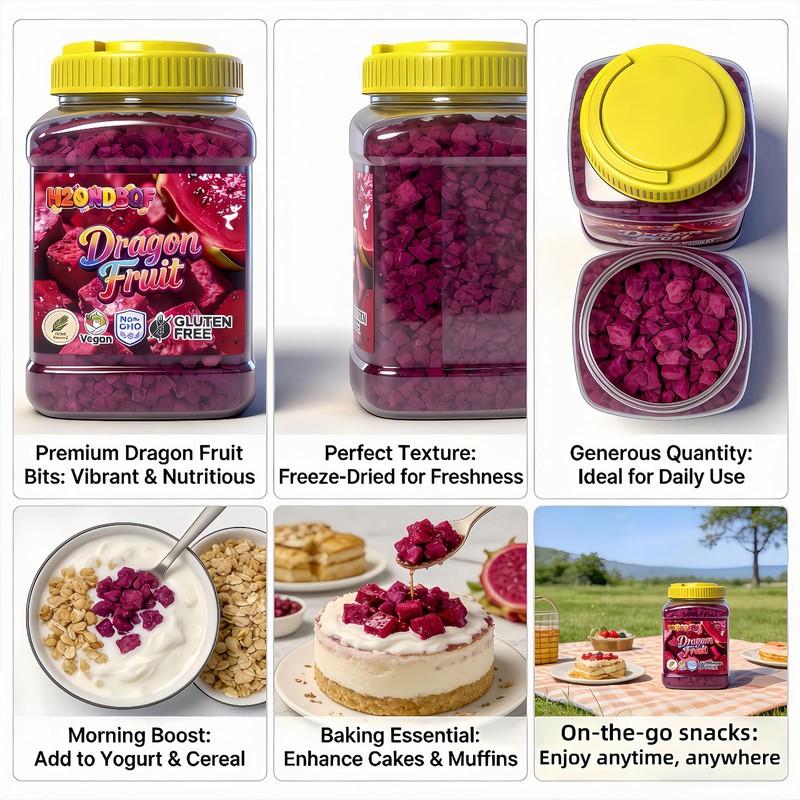 9.5oz Freeze Dried Dragon Fruit Cubes, Crispy & Light Red