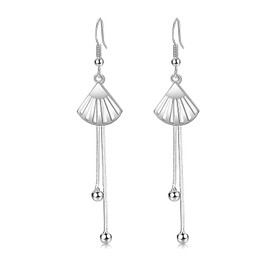 Kamise Silver Earrings 925 Sterling Silver Women's Hook Earrings Hanging, Hypoallergenic Drop Dangle Earrings with Star/Fan-Shaped/Four-Leaved, Long Tassel Snake Chain Earrings, White Gold, No