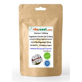 Vitamin C 1000 mg + Citrus Bioflavonoids 40 mg + Rosehips Rosehip Extract 20 mg (400 mg) - 270 Tablets Vegan