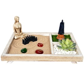 Desktop Zen Garden | Miniature Japanese Sand Garden Crafts Kit | Tabletop Artistic Zen Decoration for Home, Entryway, Business, Living Room, Study Room