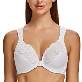 MELENECA Women's Bra Front Closure Large Sizes with Underwire Lace without Padding Bra, White