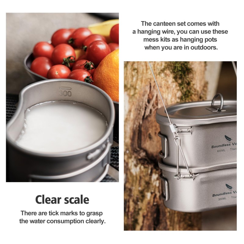 Boundless Voyage Titanium Canteen Mess Kit with Folding Handle Ultralight