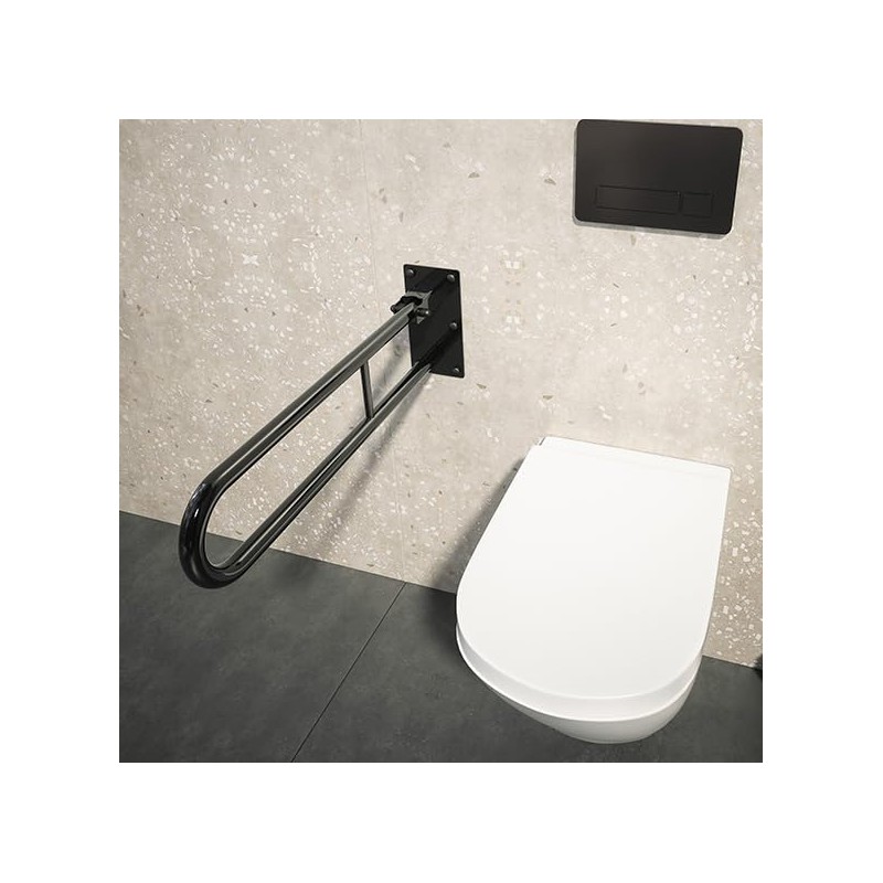 Black Folding Hinged Bathroom Safety Steel Grab Bar/Rail, Drop Down