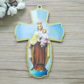 12 PCS Our Lady of Mount Carmel Wall Wooden Cross Handmade Catholic Crucifix Virgin of Carmel