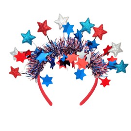 QDTK Happy 4th of July Head Bopper Headband USA Party Favors Glittery Patriotic Stars Flashing Design Independence Day Hair Accessories Headwear for Veteran's Day and Memorial Day(Style A)